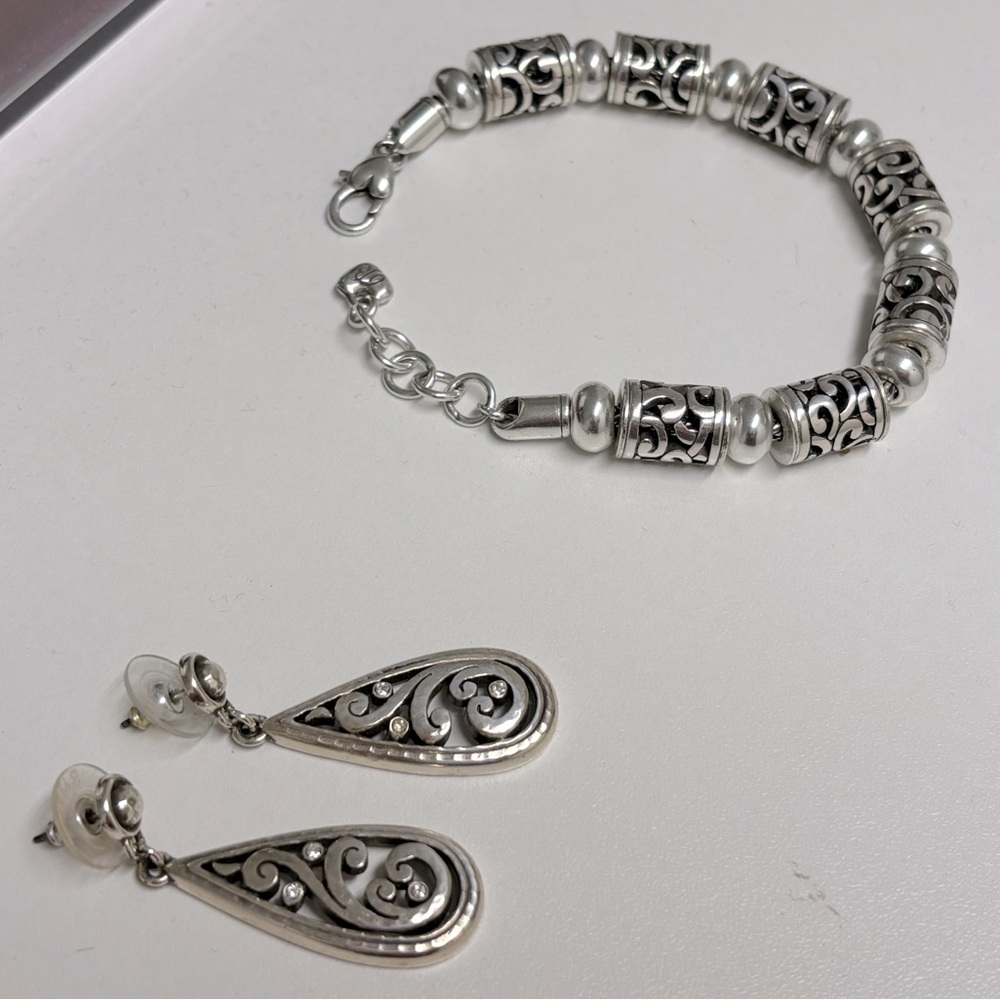 Brighton Silver Bracelet and Earring Set with Intricate Design